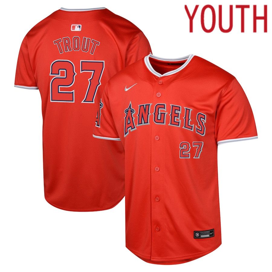 Youth Los Angeles Angels #27 Mike Trout Nike Red Alternate Limited Player MLB Jersey